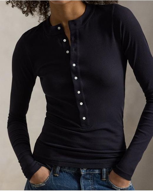 Ralph Lauren Blue Geripptes Henley Aus Baumwolle