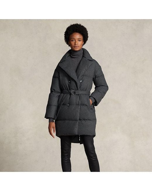 Ralph Lauren Quilted Double-breasted Down Coat in Black | Lyst