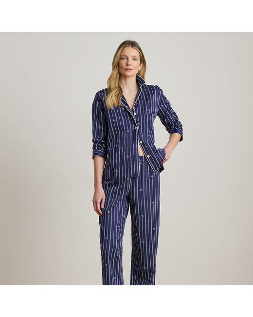 Ralph Lauren Blue Logo Striped Sateen Sleep Set