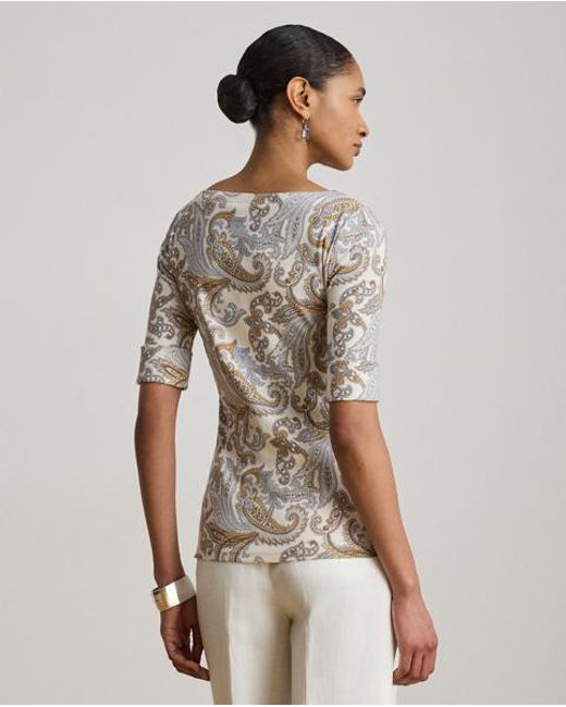 Ralph Lauren Gray Paisley Stretch Cotton Boatneck T-Shirt