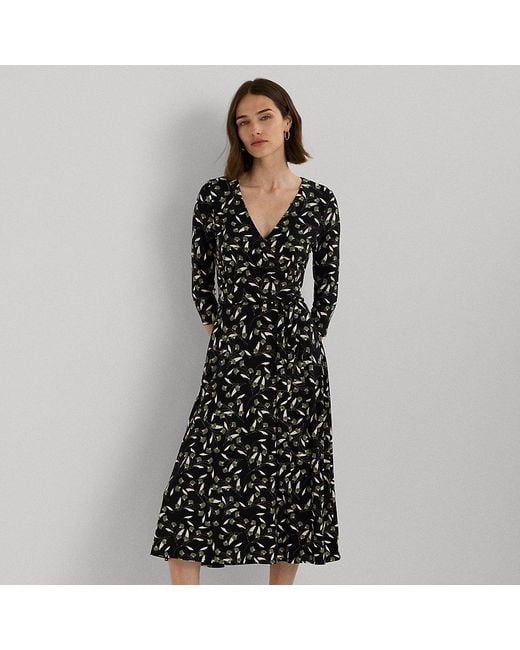 Ralph Lauren Floral Surplice Stretch Jersey Dress in Black Lyst UK