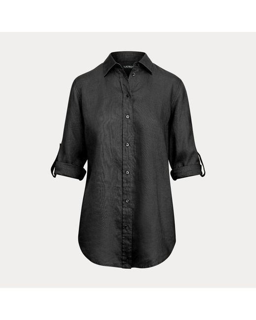 Camicia in lino con maniche arrotolabili di Lauren by Ralph Lauren in Black