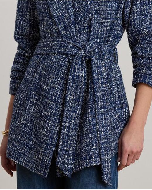 Ralph Lauren Blue Cotton-Blend Bouclé Wrap Coat