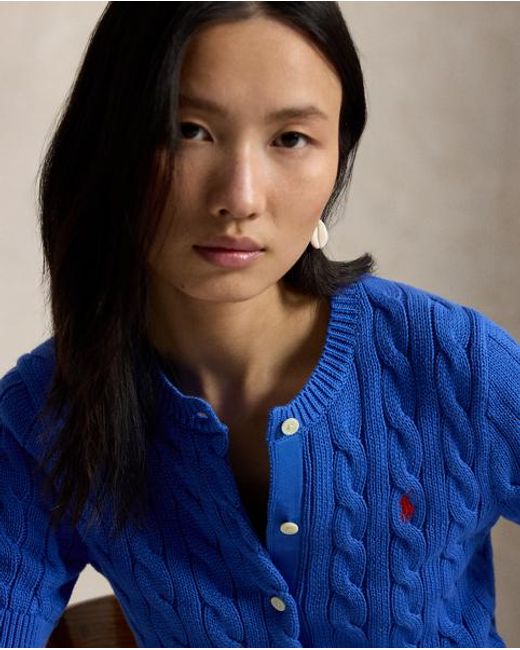 Polo Ralph Lauren Blue Cable-Knit Cotton Short-Sleeve Cardigan