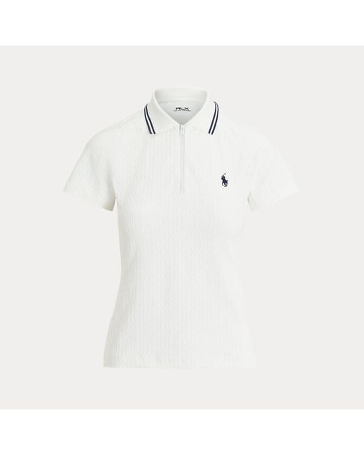 Polo in jacquard a trecce con cerniera di Ralph Lauren in White