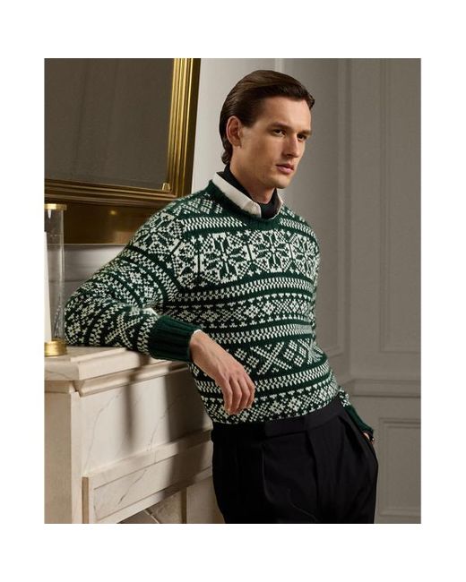 Ralph Lauren Green Snowflake-patterned Cashmere Sweater for men