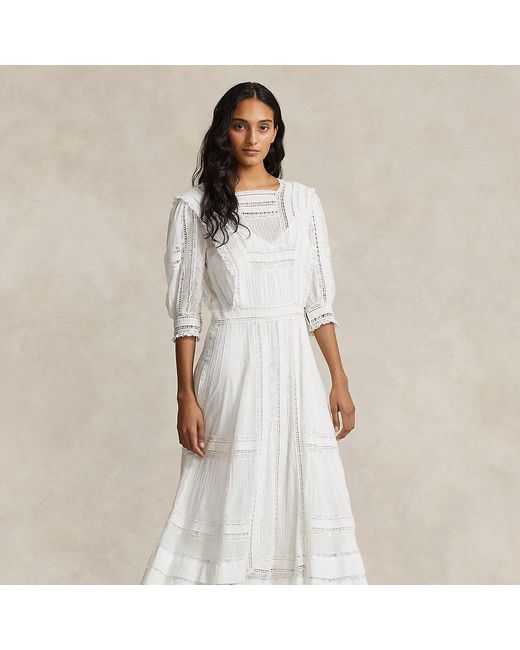 Polo Ralph Lauren White Lace-trim Cotton Voile Dress