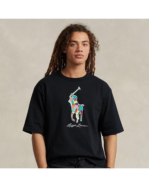 Maglietta Big Pony in jersey Relaxed-Fit di Polo Ralph Lauren in Black da Uomo