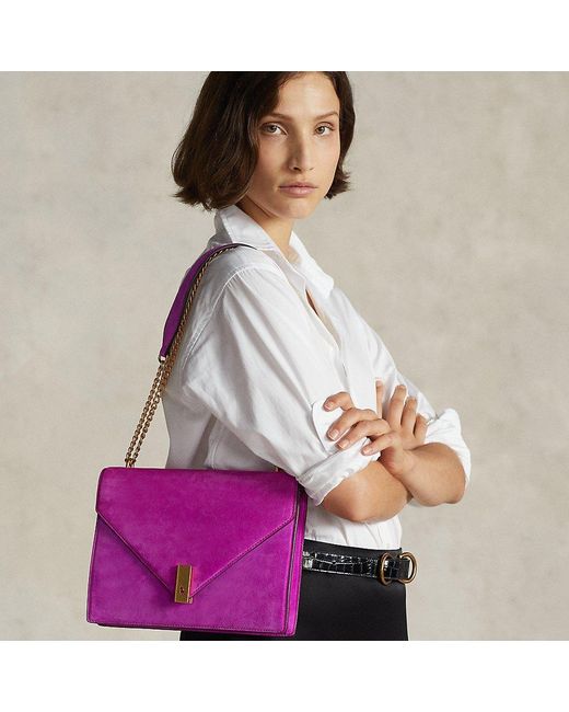 Ralph Lauren Purple Polo Id Suede Envelope Bag