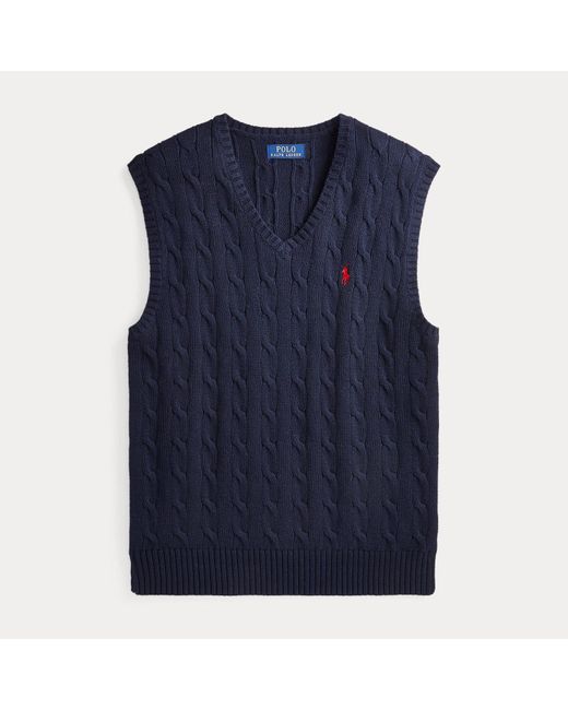 Polo Ralph Lauren Blue Cable-Knit Cotton Sleeveless Jumper for men