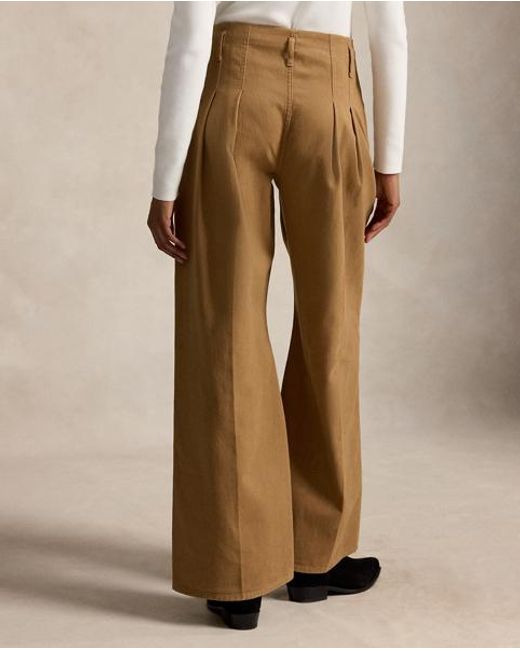 Polo Ralph Lauren Brown Pleated Cotton Wide-Leg Trouser