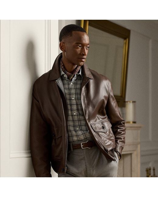 Ralph Lauren Brown Everett Leather Flight Jacket for men