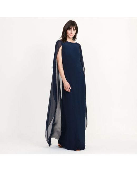 Ralph Lauren Georgette-cape Jersey Gown in Blue | Lyst