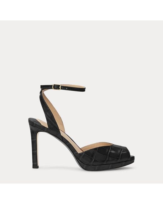 Ralph Lauren Black Ledersandale Kyla Mit Krokodilprägung