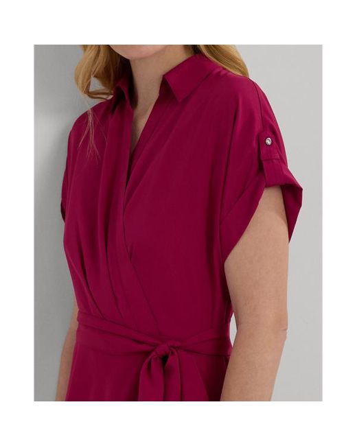 Ralph Lauren Red Belted Crepe Dress