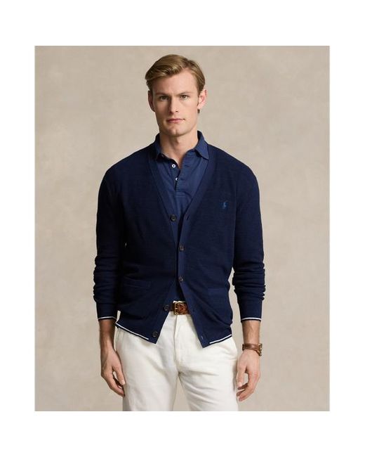 Polo Ralph Lauren Blue Textured Cotton-linen V-neck Cardigan for men