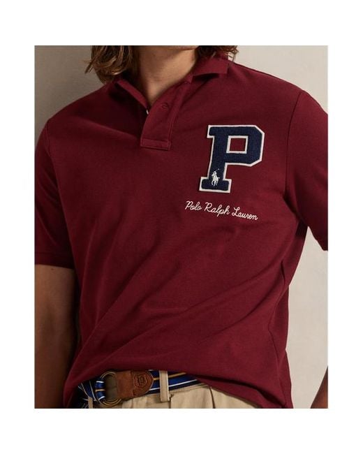 Polo Letterman in piqué Classic-Fit di Polo Ralph Lauren in Red da Uomo