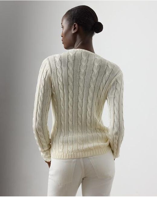 Ralph Lauren Natural Seiden-Rundhalspullover Mit Zopfmuster