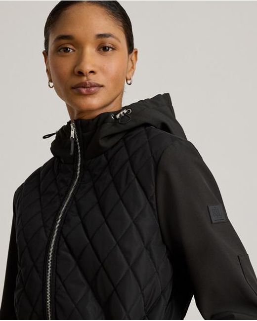Ralph Lauren Black Hooded Diamond-Quilted Mockneck Jacket