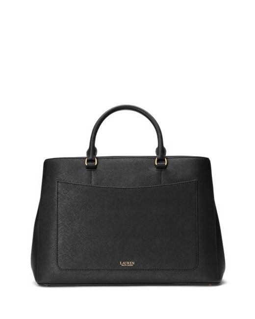 Ralph Lauren Black Crosshatch Leather Large Hanna Satchel