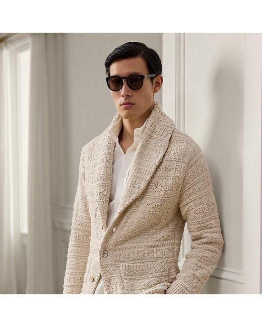 Ralph Lauren Natural Textured Cotton-Wool Belted Cardigan for men