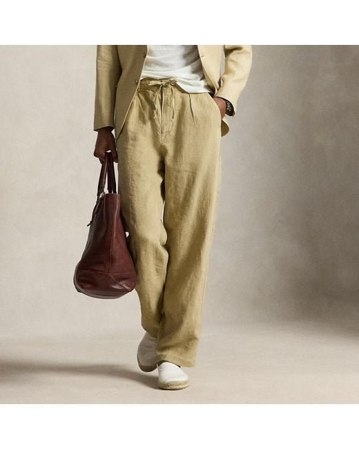 Polo Ralph Lauren Natural Lateef Relaxed Fit Pleated Linen Trouser for men