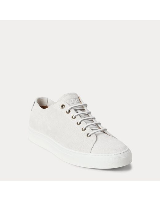 Polo Ralph Lauren White Jermain Deconstructed Calf-Suede Trainer for men