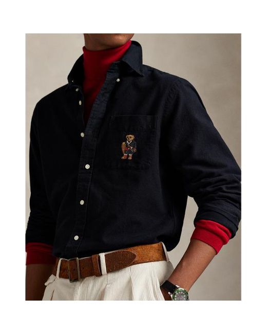 Camicia Oxford Polo Bear Custom-Fit di Polo Ralph Lauren in Blue da Uomo