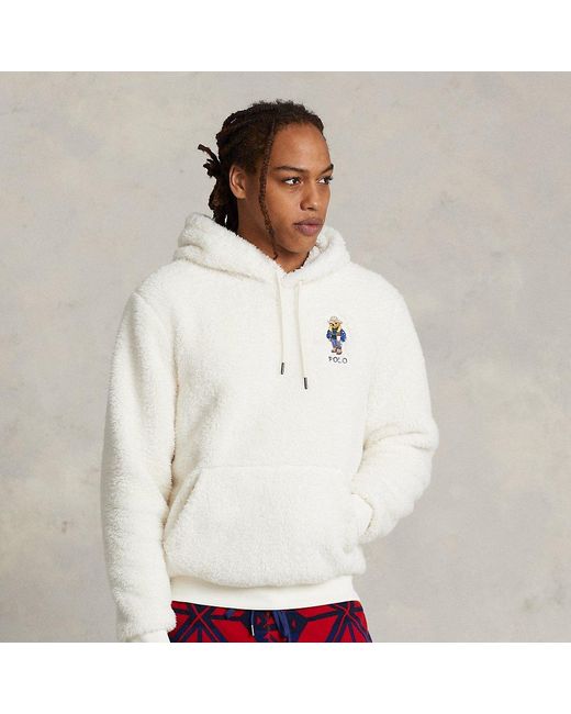Polo Ralph Lauren Polo Bear Pile Fleece Hoodie in White for Men | Lyst UK