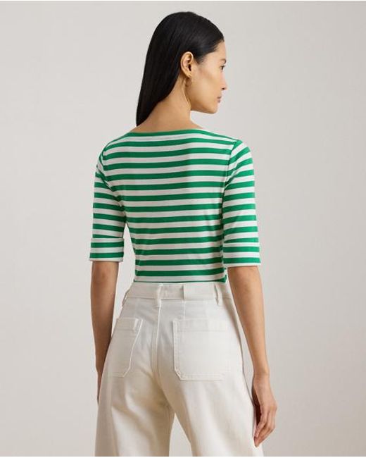 Ralph Lauren Green Striped Stretch Cotton Boatneck T-Shirt