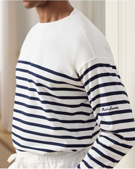 Ralph Lauren White Relaxed Fit Striped Boatneck T-Shirt for men
