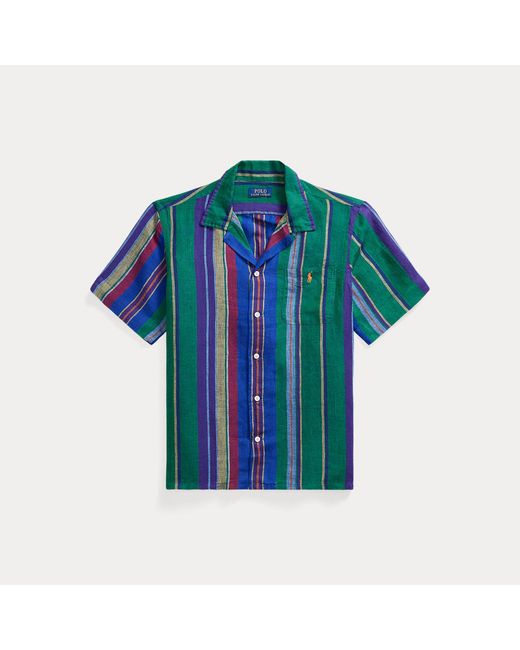 Polo Ralph Lauren Blue Classic Fit Striped Linen Camp Shirt for men
