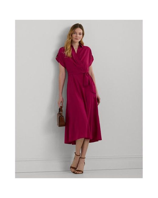 Ralph Lauren Red Belted Crepe Dress