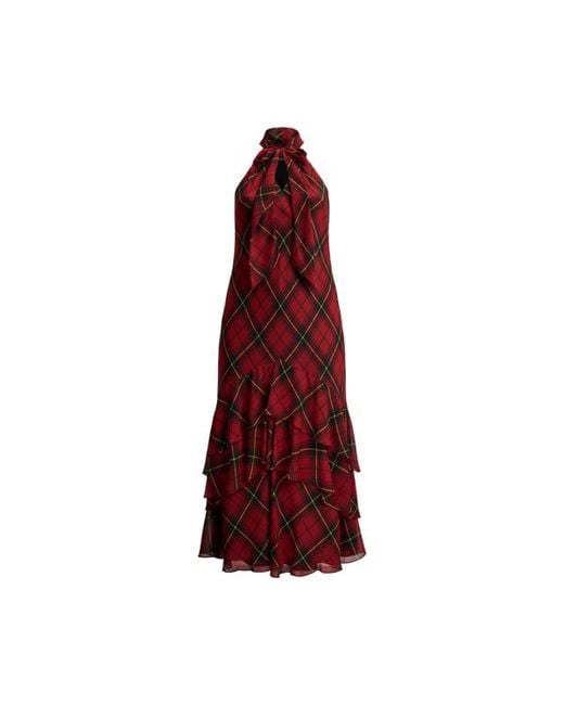 Ralph Lauren Ralph Lauren Plaid Georgette Tiered Tie-Neck Gown