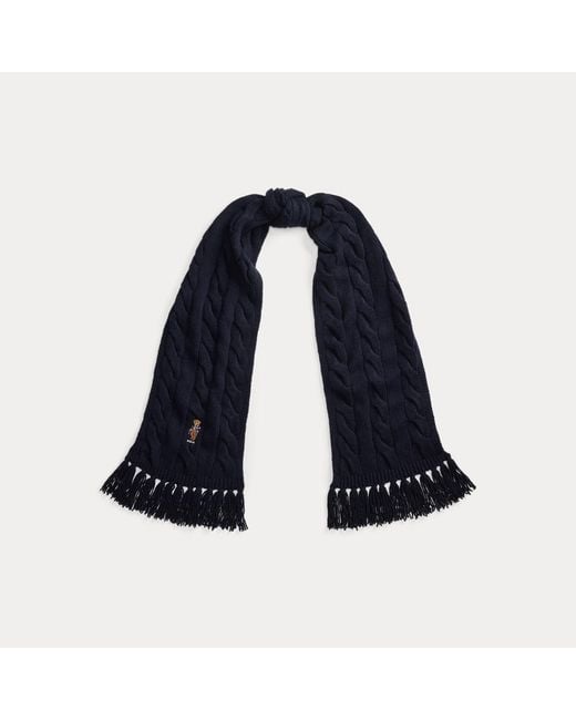 Polo Ralph Lauren Blue Polo Bear Cable-Knit Scarf