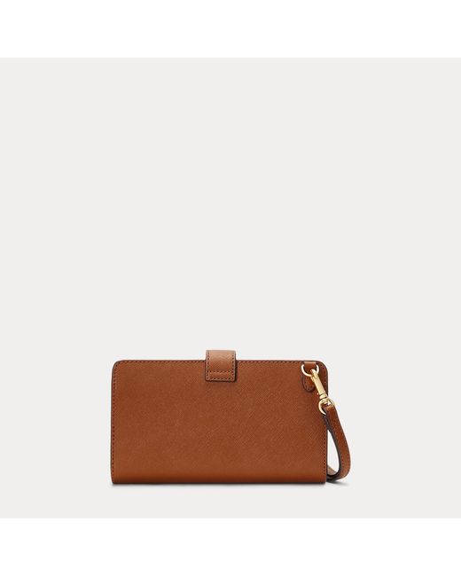 Ralph Lauren Brown Crosshatch Leather Tech Wristlet