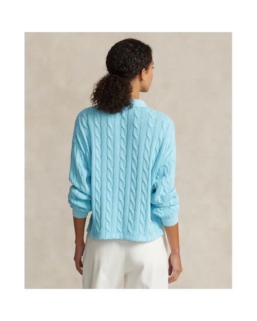 Polo Ralph Lauren Blue Cable Cotton Long-sleeve Polo Shirt