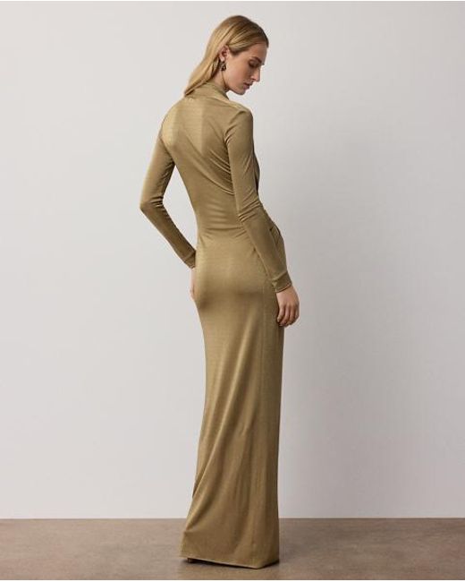 Ralph Lauren Green Ashten Metallic Jersey Evening Dress