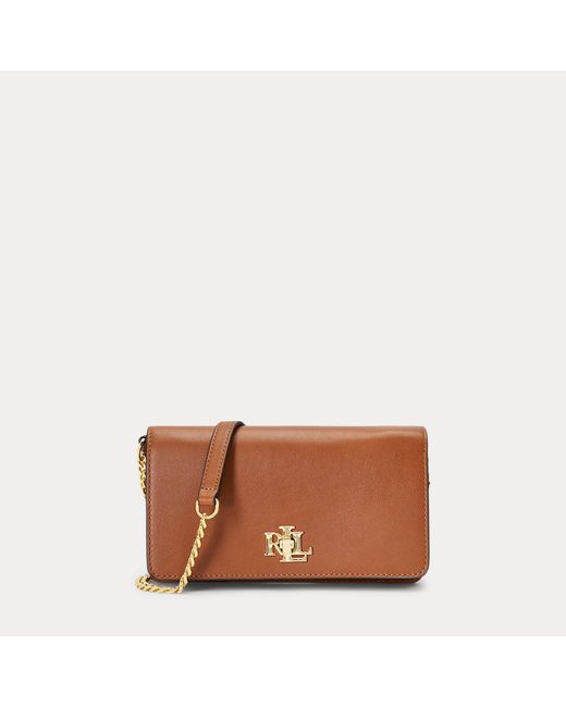 Ralph Lauren Brown Leather Crossbody Turn-lock Tech Case