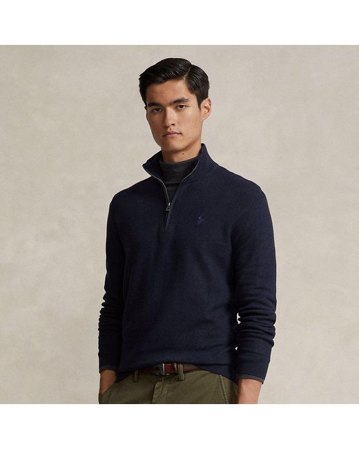 Polo Ralph Lauren Blue Mesh-knit Cotton Quarter-zip Sweater for men
