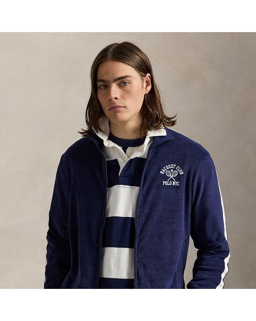 Ralph Lauren Blue Embroidered Terry Track Jacket for men
