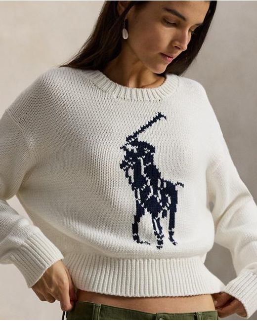 Polo Ralph Lauren White Big Pony Cotton Crewneck Jumper