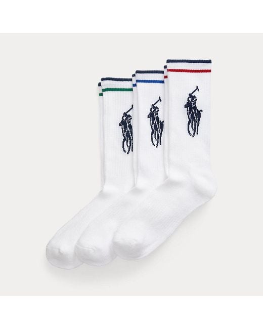 Polo Ralph Lauren White Big Pony Athletic Crew Sock 3-pack for men