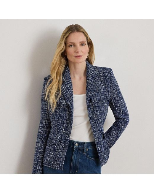 Ralph Lauren Blue Cotton-Blend Bouclé Blazer