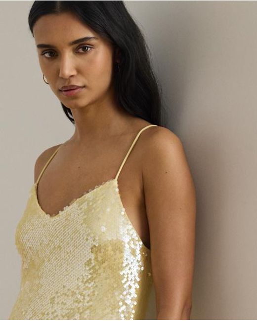 Ralph Lauren Natural Sequined Sleeveless Cocktail Dress