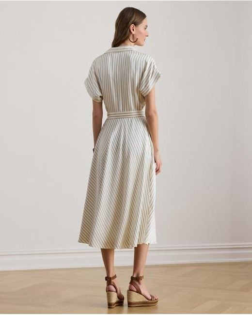 Ralph Lauren Natural Striped Belted Twill Dress