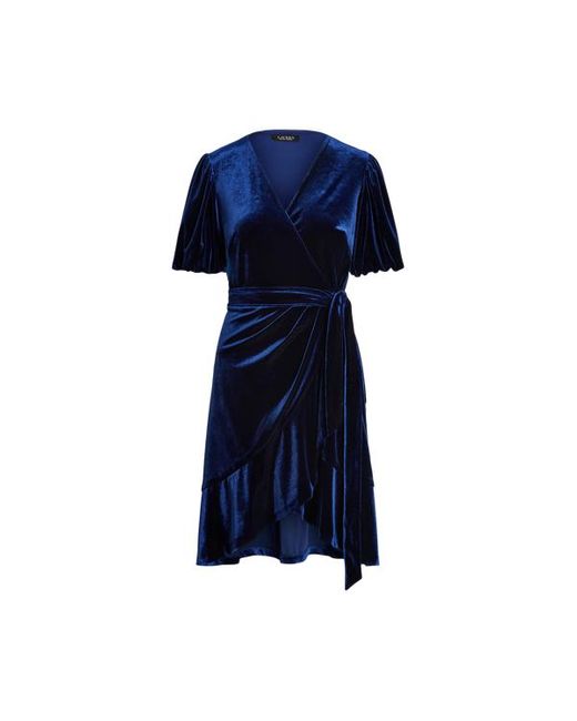 Lauren by Ralph Lauren Blue Velvet Puff-sleeve Dress