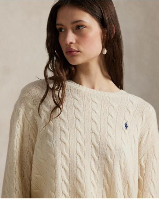 Polo Ralph Lauren Wol-Kasjmier Kabeltrui Met Ronde Hals in het White