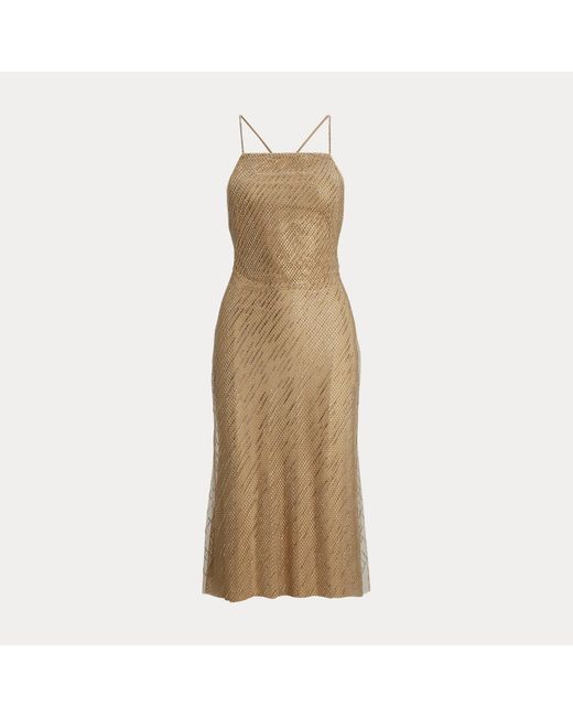 Ralph Lauren Natural Verziertes Tüll-Cocktailkleid Donnely