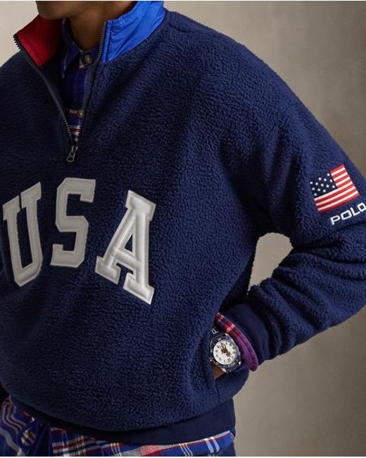Polo Ralph Lauren Blue Relaxed Fit Flag Fleece Pullover for men